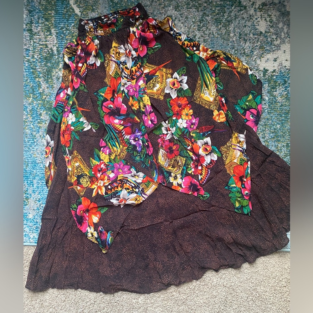 Vintage Carole Little layered jungle print floral full maxi skirt, size 6